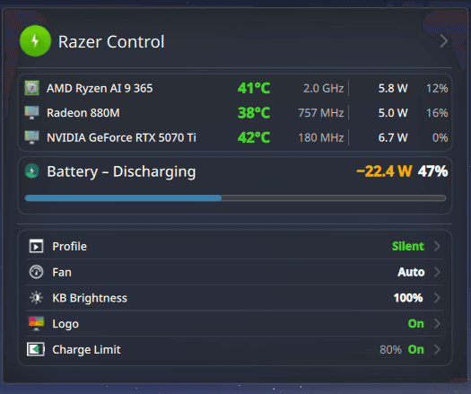 Razer Control Revived widget preview